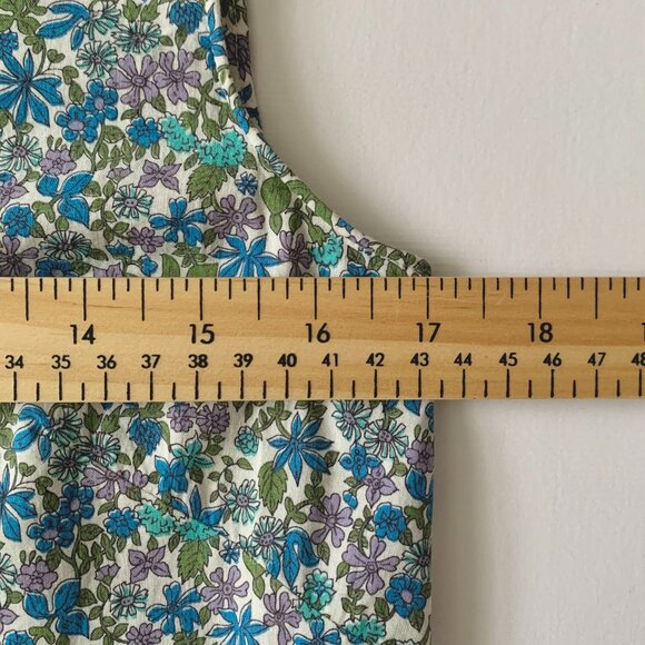 Vintage 50’s 60’s Sleeveless Floral Button Up Blue Blouse Top Prep Cottagecore - Picture 6 of 9